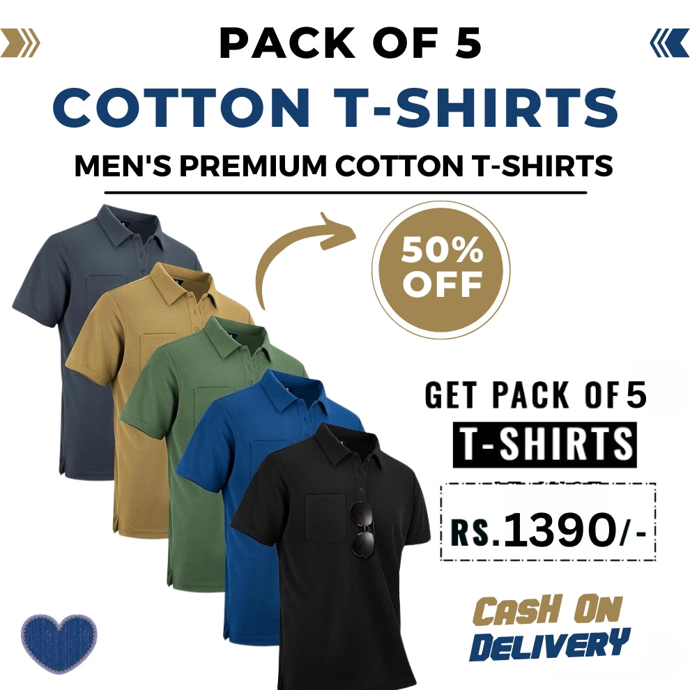 Men's Polo Premium Cotton T-Shirts | Pack of 5