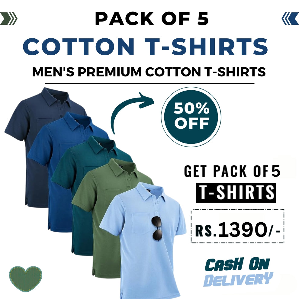 Men's Polo Premium Cotton T-Shirts | Pack of 5