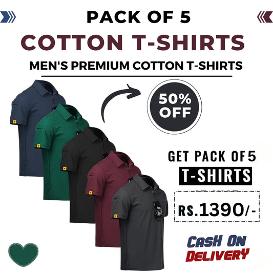 Men's Polo Premium Cotton T-Shirts | Pack of 5