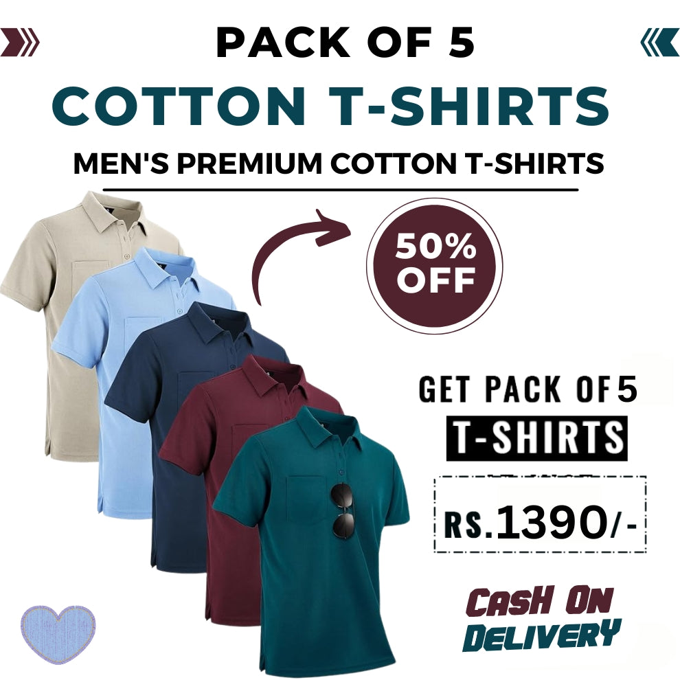 Men's Polo Premium Cotton T-Shirts | Pack of 5