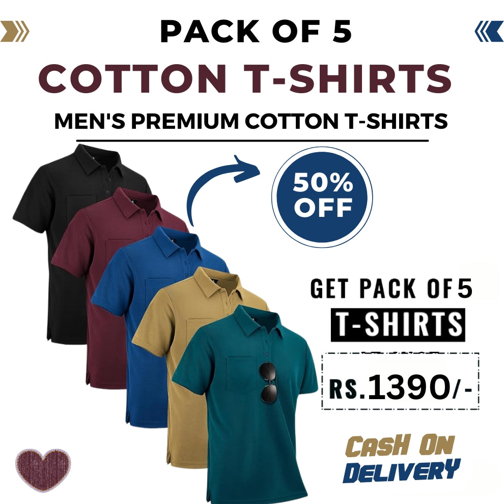 Men's Polo Premium Cotton T-Shirts | Pack of 5