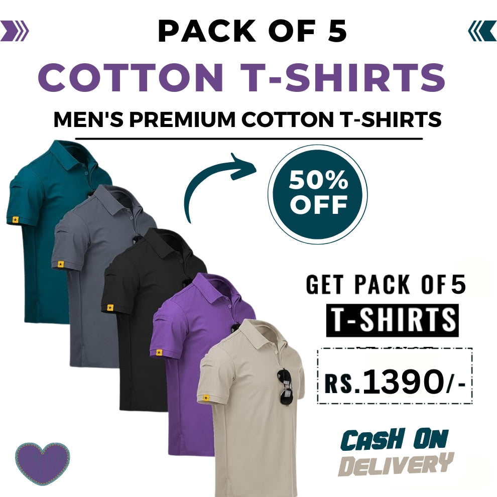 Men's Polo Premium Cotton T-Shirts | Pack of 5