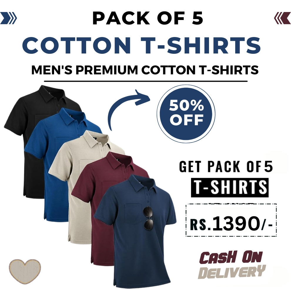 Men's Polo Premium Cotton T-Shirts | Pack of 5